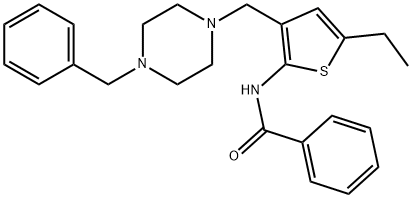 N-{3-[(4-benzyl-1-piperazinyl)methyl]-5-ethyl-2-thienyl}benzamide 구조식 이미지