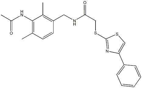 N-[3-(acetylamino)-2,4-dimethylbenzyl]-2-[(4-phenyl-1,3-thiazol-2-yl)sulfanyl]acetamide 구조식 이미지