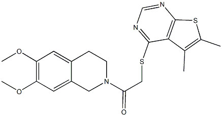 2-{[(5,6-dimethylthieno[2,3-d]pyrimidin-4-yl)sulfanyl]acetyl}-6,7-dimethoxy-1,2,3,4-tetrahydroisoquinoline Structure