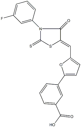 3-(5-{[3-(3-fluorophenyl)-4-oxo-2-thioxo-1,3-thiazolidin-5-ylidene]methyl}-2-furyl)benzoic acid Structure