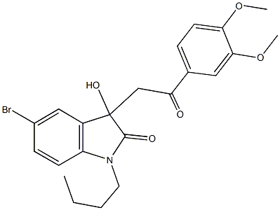 5-bromo-1-butyl-3-[2-(3,4-dimethoxyphenyl)-2-oxoethyl]-3-hydroxy-1,3-dihydro-2H-indol-2-one 구조식 이미지