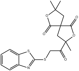 3-[(1,3-benzothiazol-2-ylsulfanyl)acetyl]-3,8,8-trimethyl-2,7-dioxaspiro[4.4]nonane-1,6-dione Structure