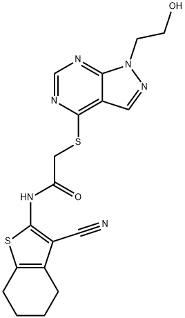 N-(3-cyano-4,5,6,7-tetrahydro-1-benzothien-2-yl)-2-{[1-(2-hydroxyethyl)-1H-pyrazolo[3,4-d]pyrimidin-4-yl]sulfanyl}acetamide 구조식 이미지