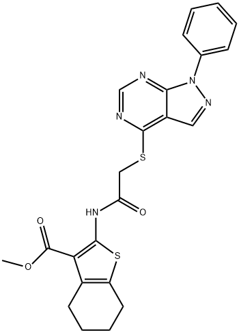 methyl 2-({[(1-phenyl-1H-pyrazolo[3,4-d]pyrimidin-4-yl)sulfanyl]acetyl}amino)-4,5,6,7-tetrahydro-1-benzothiophene-3-carboxylate Structure