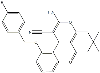 2-amino-4-{2-[(4-fluorobenzyl)oxy]phenyl}-7,7-dimethyl-5-oxo-5,6,7,8-tetrahydro-4H-chromene-3-carbonitrile Structure