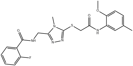 2-fluoro-N-[(5-{[2-(2-methoxy-5-methylanilino)-2-oxoethyl]sulfanyl}-4-methyl-4H-1,2,4-triazol-3-yl)methyl]benzamide 구조식 이미지