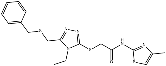 2-({5-[(benzylsulfanyl)methyl]-4-ethyl-4H-1,2,4-triazol-3-yl}sulfanyl)-N-(4-methyl-1,3-thiazol-2-yl)acetamide Structure