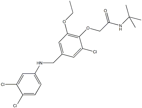 N-(tert-butyl)-2-{2-chloro-4-[(3,4-dichloroanilino)methyl]-6-ethoxyphenoxy}acetamide Structure