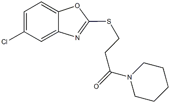 5-chloro-1,3-benzoxazol-2-yl 3-oxo-3-(1-piperidinyl)propyl sulfide Structure