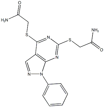 2-({4-[(2-amino-2-oxoethyl)sulfanyl]-1-phenyl-1H-pyrazolo[3,4-d]pyrimidin-6-yl}sulfanyl)acetamide 구조식 이미지