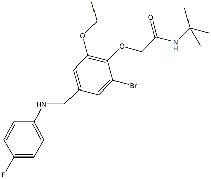 2-{2-bromo-6-ethoxy-4-[(4-fluoroanilino)methyl]phenoxy}-N-(tert-butyl)acetamide 구조식 이미지