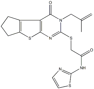 2-{[3-(2-methyl-2-propenyl)-4-oxo-3,5,6,7-tetrahydro-4H-cyclopenta[4,5]thieno[2,3-d]pyrimidin-2-yl]thio}-N-(1,3-thiazol-2-yl)acetamide Structure