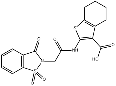 2-{[(1,1-dioxido-3-oxo-1,2-benzisothiazol-2(3H)-yl)acetyl]amino}-4,5,6,7-tetrahydro-1-benzothiophene-3-carboxylic acid 구조식 이미지