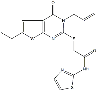 2-[(3-allyl-6-ethyl-4-oxo-3,4-dihydrothieno[2,3-d]pyrimidin-2-yl)thio]-N-(1,3-thiazol-2-yl)acetamide 구조식 이미지