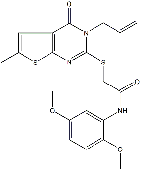 2-[(3-allyl-6-methyl-4-oxo-3,4-dihydrothieno[2,3-d]pyrimidin-2-yl)thio]-N-(2,5-dimethoxyphenyl)acetamide 구조식 이미지