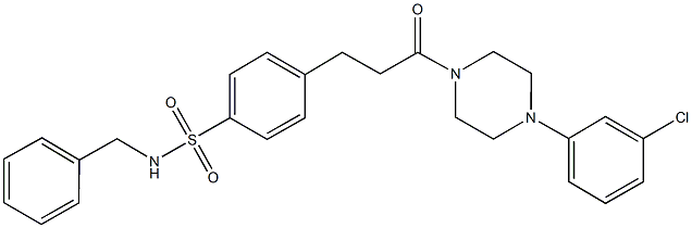 N-benzyl-4-{3-[4-(3-chlorophenyl)-1-piperazinyl]-3-oxopropyl}benzenesulfonamide 구조식 이미지