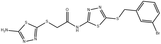 2-[(5-amino-1,3,4-thiadiazol-2-yl)sulfanyl]-N-{5-[(3-bromobenzyl)sulfanyl]-1,3,4-thiadiazol-2-yl}acetamide 구조식 이미지