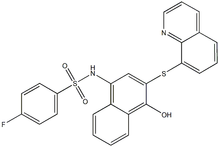 4-fluoro-N-[4-hydroxy-3-(8-quinolinylsulfanyl)-1-naphthyl]benzenesulfonamide 구조식 이미지