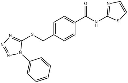 4-{[(1-phenyl-1H-tetraazol-5-yl)sulfanyl]methyl}-N-(1,3-thiazol-2-yl)benzamide 구조식 이미지