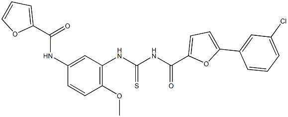 N-{3-[({[5-(3-chlorophenyl)-2-furoyl]amino}carbothioyl)amino]-4-methoxyphenyl}-2-furamide 구조식 이미지