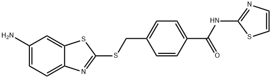 4-{[(6-amino-1,3-benzothiazol-2-yl)sulfanyl]methyl}-N-(1,3-thiazol-2-yl)benzamide 구조식 이미지