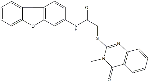 N-dibenzo[b,d]furan-3-yl-2-[(3-methyl-4-oxo-3,4-dihydro-2-quinazolinyl)sulfanyl]acetamide Structure