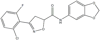 N-(1,3-benzodioxol-5-yl)-3-(2-chloro-6-fluorophenyl)-4,5-dihydro-5-isoxazolecarboxamide 구조식 이미지