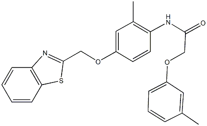 N-[4-(1,3-benzothiazol-2-ylmethoxy)-2-methylphenyl]-2-(3-methylphenoxy)acetamide 구조식 이미지