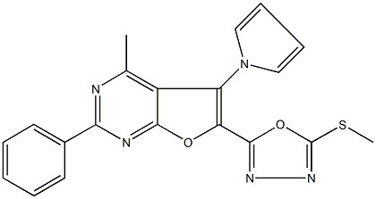 methyl 5-[4-methyl-2-phenyl-5-(1H-pyrrol-1-yl)furo[2,3-d]pyrimidin-6-yl]-1,3,4-oxadiazol-2-yl sulfide Structure