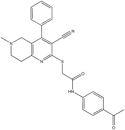 N-(4-acetylphenyl)-2-[(3-cyano-6-methyl-4-phenyl-5,6,7,8-tetrahydro[1,6]naphthyridin-2-yl)sulfanyl]acetamide Structure