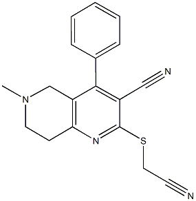 2-[(cyanomethyl)sulfanyl]-6-methyl-4-phenyl-5,6,7,8-tetrahydro[1,6]naphthyridine-3-carbonitrile 구조식 이미지