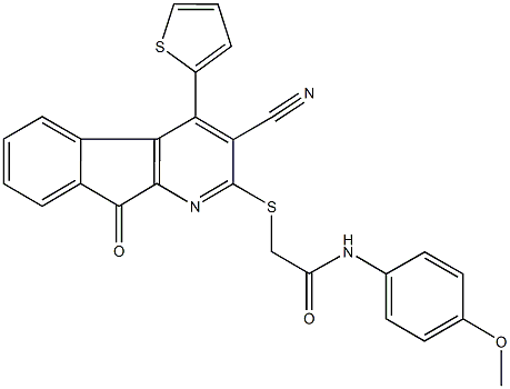 2-{[3-cyano-9-oxo-4-(2-thienyl)-9H-indeno[2,1-b]pyridin-2-yl]sulfanyl}-N-(4-methoxyphenyl)acetamide 구조식 이미지