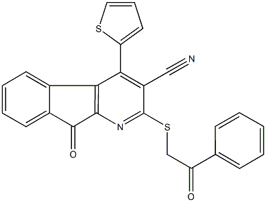 9-oxo-2-[(2-oxo-2-phenylethyl)sulfanyl]-4-(2-thienyl)-9H-indeno[2,1-b]pyridine-3-carbonitrile 구조식 이미지