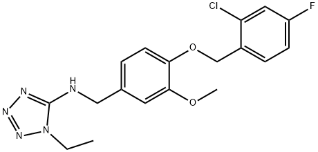 N-{4-[(2-chloro-4-fluorobenzyl)oxy]-3-methoxybenzyl}-N-(1-ethyl-1H-tetraazol-5-yl)amine 구조식 이미지