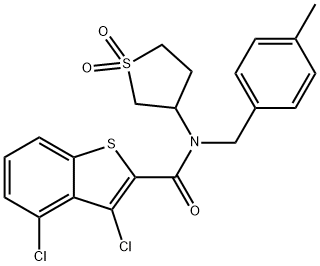 3,4-dichloro-N-(1,1-dioxidotetrahydro-3-thienyl)-N-(4-methylbenzyl)-1-benzothiophene-2-carboxamide 구조식 이미지