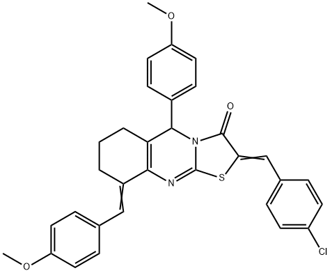 2-(4-chlorobenzylidene)-9-(4-methoxybenzylidene)-5-(4-methoxyphenyl)-6,7,8,9-tetrahydro-5H-[1,3]thiazolo[2,3-b]quinazolin-3(2H)-one Structure