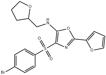 4-[(4-bromophenyl)sulfonyl]-2-(2-furyl)-N-(tetrahydro-2-furanylmethyl)-1,3-oxazol-5-amine 구조식 이미지