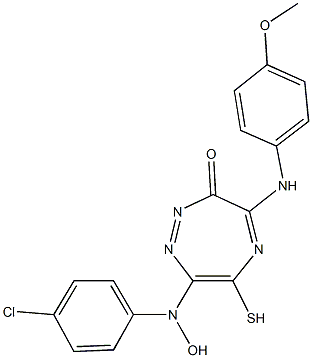 7-[4-chloro(hydroxy)anilino]-6-mercapto-4-(4-methoxyanilino)-3H-1,2,5-triazepin-3-one 구조식 이미지