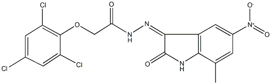 N'-{5-nitro-7-methyl-2-oxo-1,2-dihydro-3H-indol-3-ylidene}-2-(2,4,6-trichlorophenoxy)acetohydrazide Structure