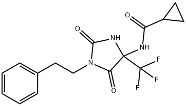 N-[2,5-dioxo-1-(2-phenylethyl)-4-(trifluoromethyl)-4-imidazolidinyl]cyclopropanecarboxamide Structure