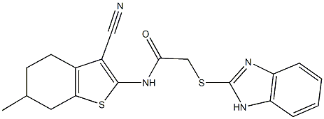 2-(1H-benzimidazol-2-ylsulfanyl)-N-(3-cyano-6-methyl-4,5,6,7-tetrahydro-1-benzothien-2-yl)acetamide 구조식 이미지