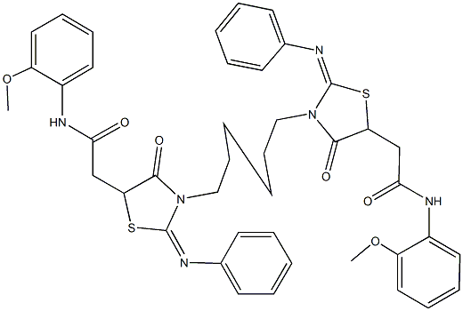 2-[3-{6-[5-[2-(2-methoxyanilino)-2-oxoethyl]-4-oxo-2-(phenylimino)-1,3-thiazolidin-3-yl]hexyl}-4-oxo-2-(phenylimino)-1,3-thiazolidin-5-yl]-N-(2-methoxyphenyl)acetamide Structure