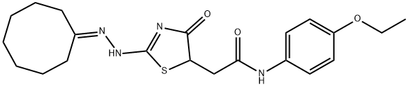 2-[2-(cyclooctylidenehydrazono)-4-hydroxy-2,5-dihydro-1,3-thiazol-5-yl]-N-(4-ethoxyphenyl)acetamide 구조식 이미지