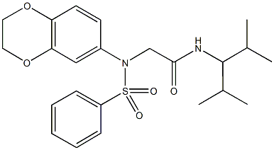 2-[2,3-dihydro-1,4-benzodioxin-6-yl(phenylsulfonyl)amino]-N-(1-isopropyl-2-methylpropyl)acetamide Structure