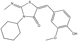 3-cyclohexyl-5-(4-hydroxy-3-methoxybenzylidene)-2-(methylimino)-1,3-thiazolidin-4-one 구조식 이미지