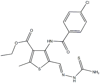 ethyl 5-[2-(aminocarbothioyl)carbohydrazonoyl]-4-[(4-chlorobenzoyl)amino]-2-methyl-3-thiophenecarboxylate Structure