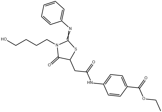 ethyl 4-({[3-(4-hydroxybutyl)-4-oxo-2-(phenylimino)-1,3-thiazolidin-5-yl]acetyl}amino)benzoate Structure