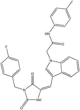 2-(3-{[1-(4-fluorobenzyl)-2,5-dioxo-4-imidazolidinylidene]methyl}-1H-indol-1-yl)-N-(4-methylphenyl)acetamide Structure