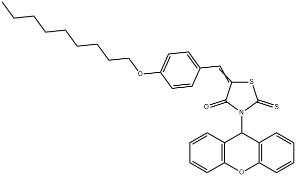 5-[4-(nonyloxy)benzylidene]-2-thioxo-3-(9H-xanthen-9-yl)-1,3-thiazolidin-4-one Structure