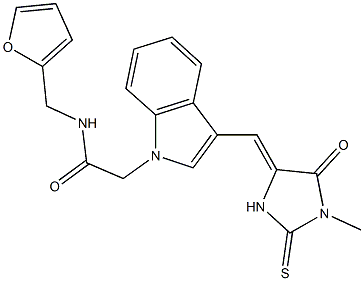 N-(2-furylmethyl)-2-{3-[(1-methyl-5-oxo-2-thioxo-4-imidazolidinylidene)methyl]-1H-indol-1-yl}acetamide 구조식 이미지